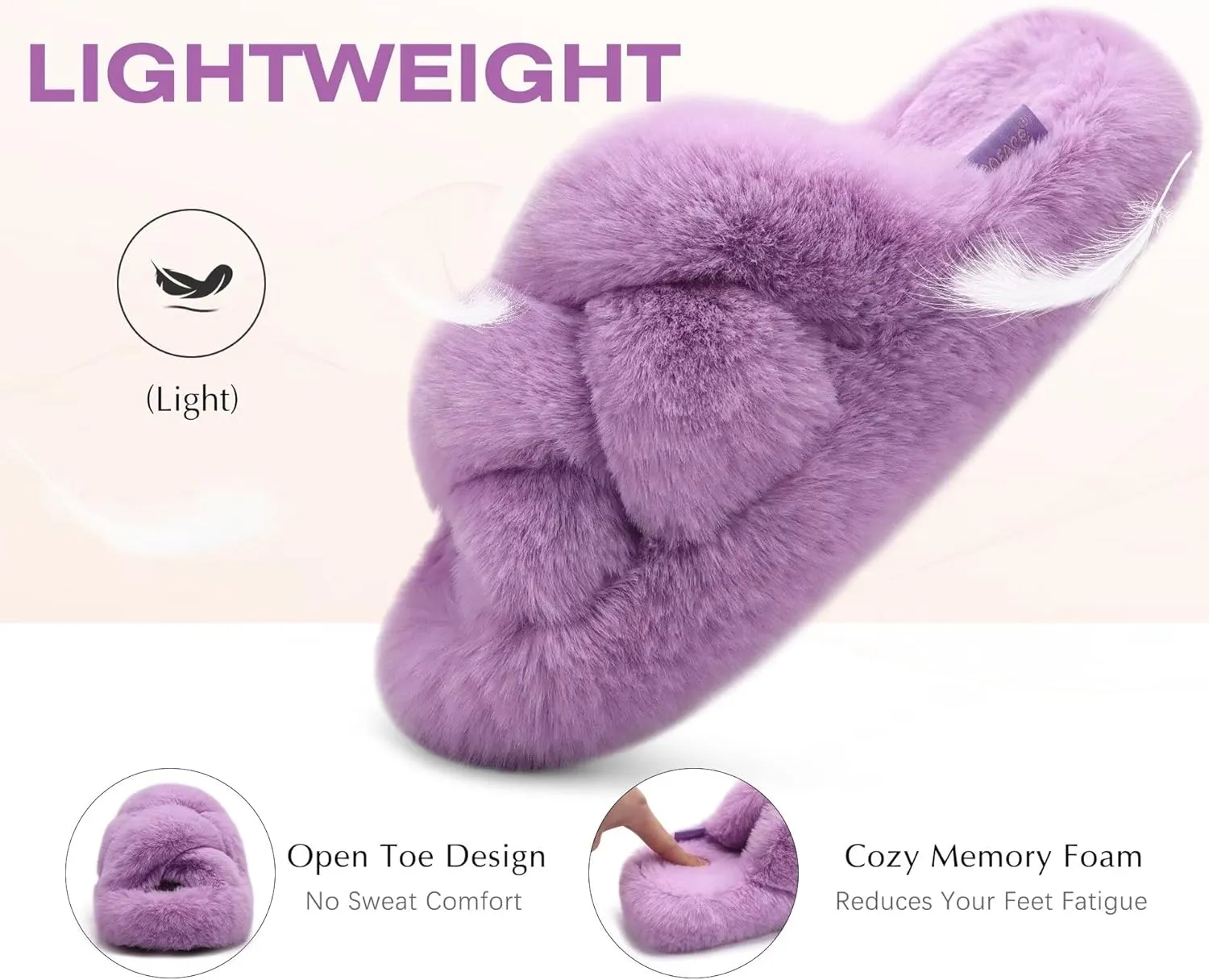 COFACE Women's Fluff Slippers Open Toe Fuzzy Faux Fur Ladies House Fashion Platform Slide Shoes with Comfort Arch Support, Indoor Outdoor Sole