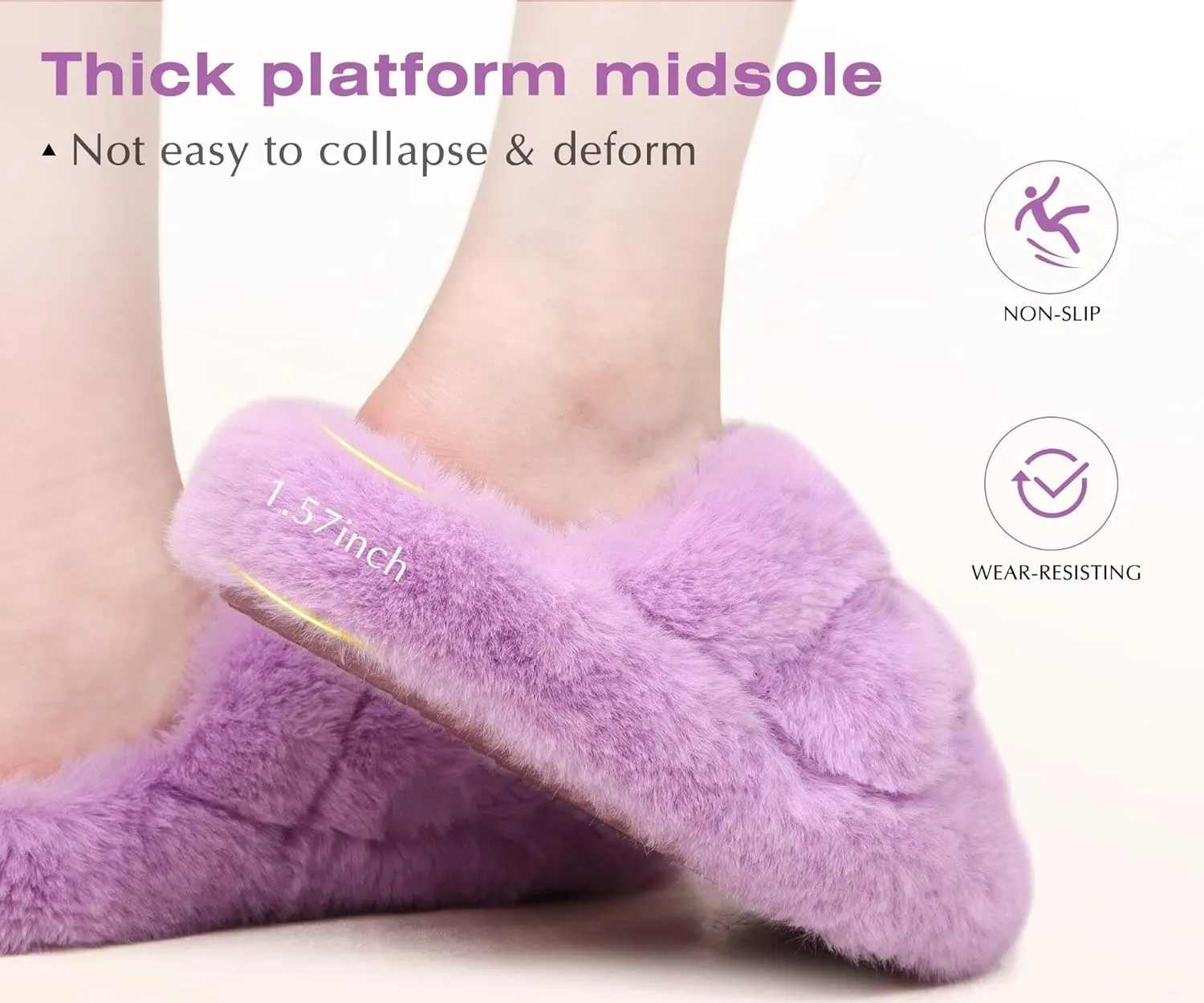 COFACE Women's Fluff Slippers Open Toe Fuzzy Faux Fur Ladies House Fashion Platform Slide Shoes with Comfort Arch Support, Indoor Outdoor Sole