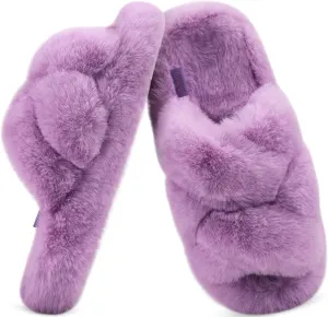 COFACE Women's Fluff Slippers Open Toe Fuzzy Faux Fur Ladies House Fashion Platform Slide Shoes with Comfort Arch Support, Indoor Outdoor Sole