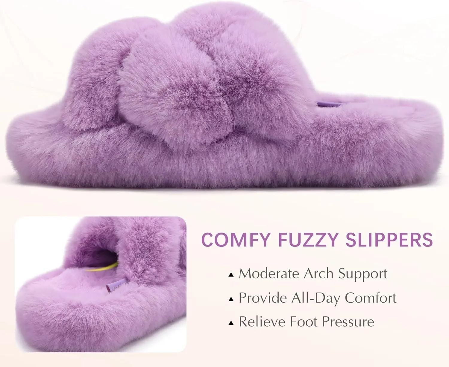COFACE Women's Fluff Slippers Open Toe Fuzzy Faux Fur Ladies House Fashion Platform Slide Shoes with Comfort Arch Support, Indoor Outdoor Sole