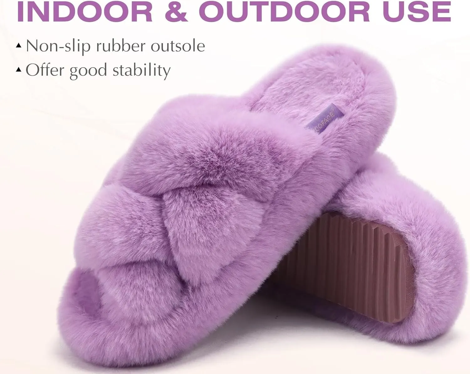 COFACE Women's Fluff Slippers Open Toe Fuzzy Faux Fur Ladies House Fashion Platform Slide Shoes with Comfort Arch Support, Indoor Outdoor Sole