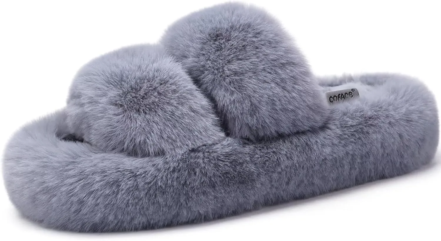 COFACE Womens House Slippers Woman Fuzzy Fluff Indoor Slipper Ladies Furry Fur Bedroom Slip On Slipers Women’s Home Winter Open Toe Plush Shearling Slide Size 5-11