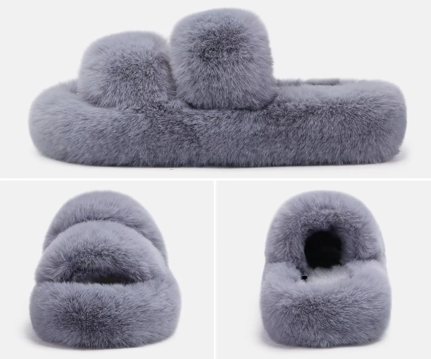 COFACE Womens House Slippers Woman Fuzzy Fluff Indoor Slipper Ladies Furry Fur Bedroom Slip On Slipers Women’s Home Winter Open Toe Plush Shearling Slide Size 5-11