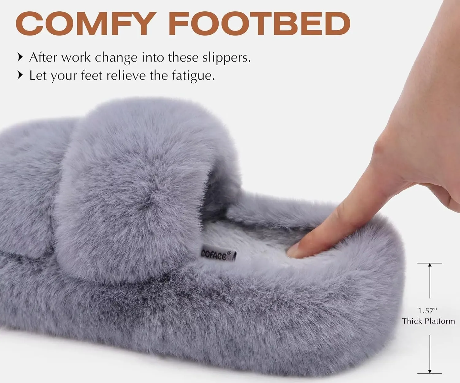 COFACE Womens House Slippers Woman Fuzzy Fluff Indoor Slipper Ladies Furry Fur Bedroom Slip On Slipers Women’s Home Winter Open Toe Plush Shearling Slide Size 5-11
