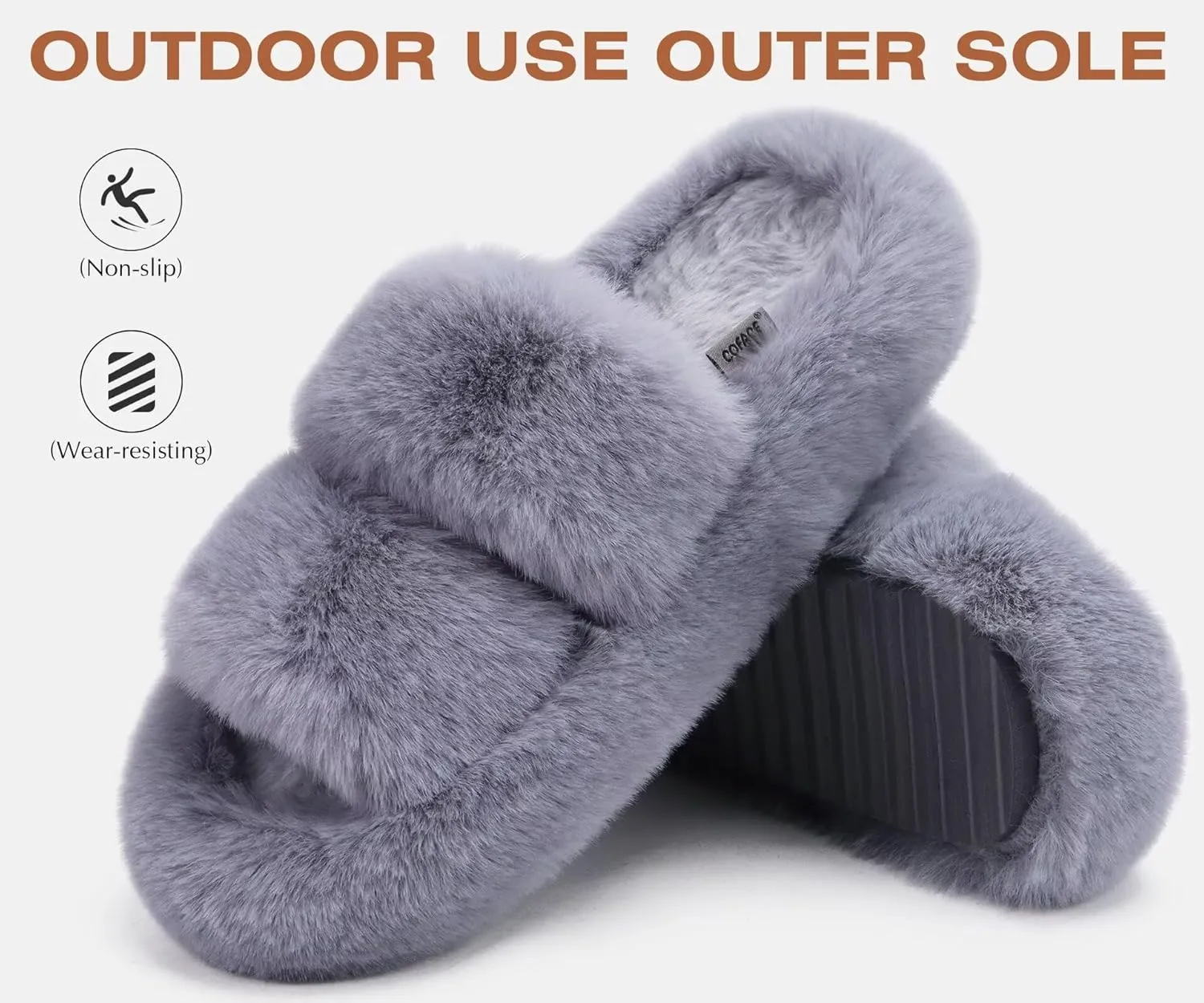 COFACE Womens House Slippers Woman Fuzzy Fluff Indoor Slipper Ladies Furry Fur Bedroom Slip On Slipers Women’s Home Winter Open Toe Plush Shearling Slide Size 5-11