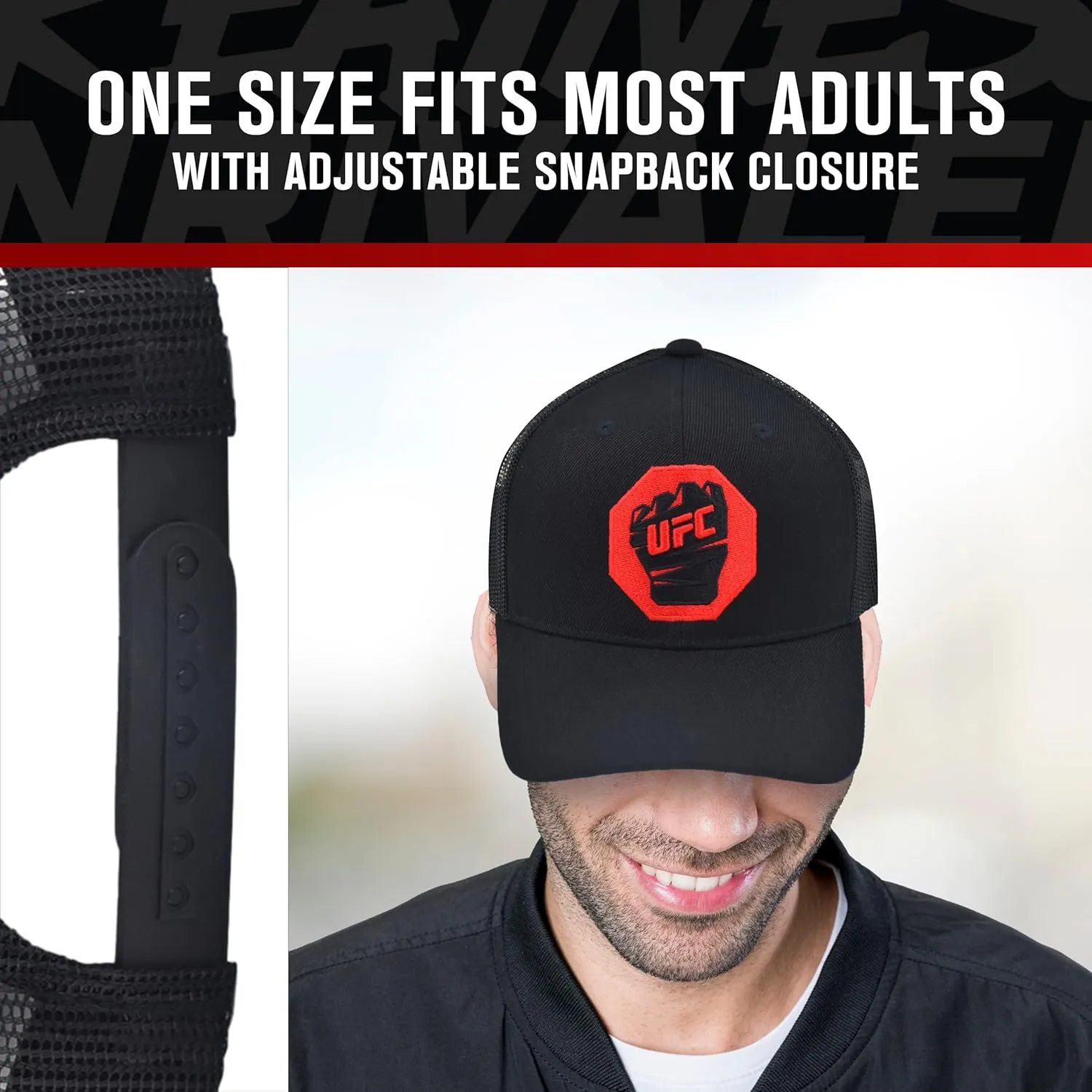 Concept One UFC Trucker Hat, Mesh Adult Adjustable Snapback Baseball Cap with Curved Brim