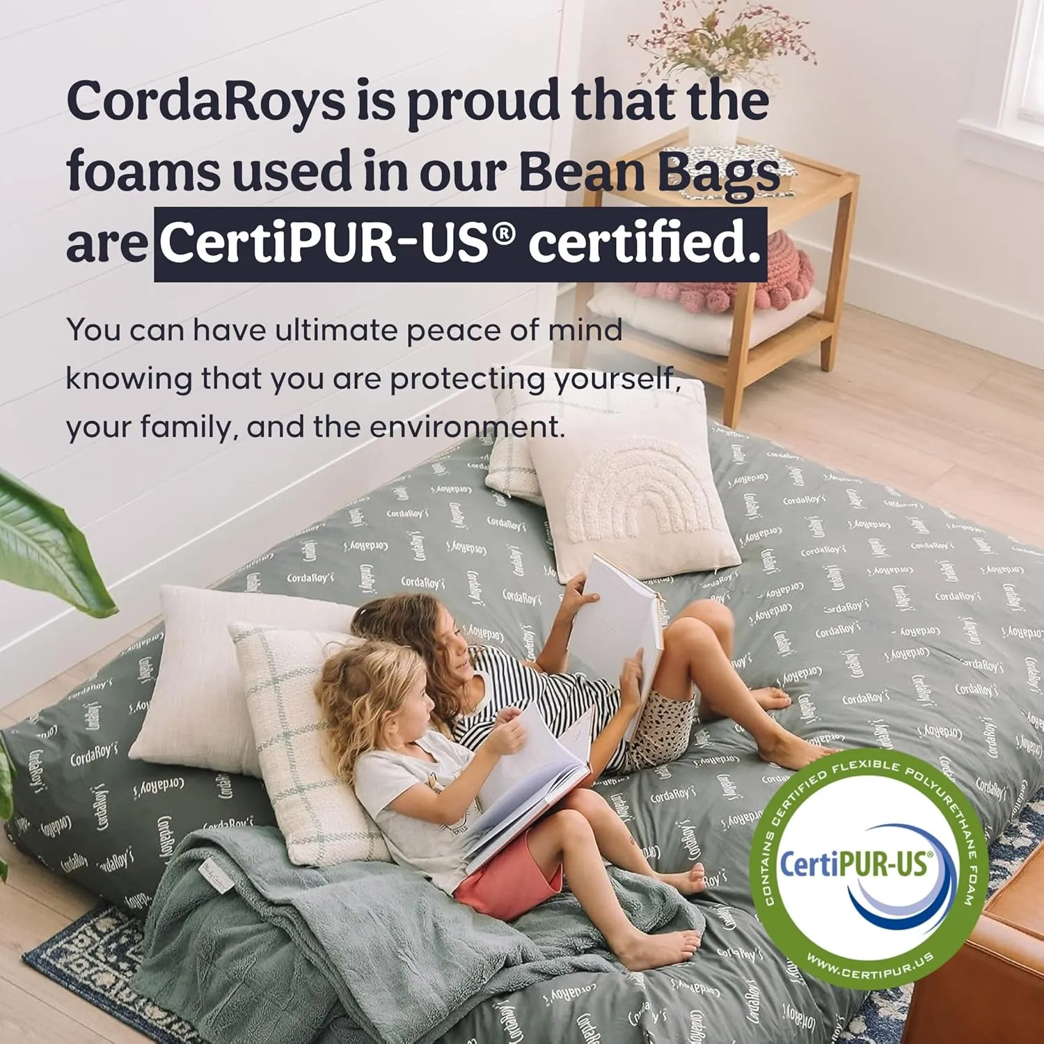 CordaRoy's Chenille Bean Bag-Convertible Bean Bag Chair&Bed-Machine-Washable Chenille Fabric Cover-for Basement,Living Room,Game Room,Dorm & More - Full Size - Moss | Made in The USA