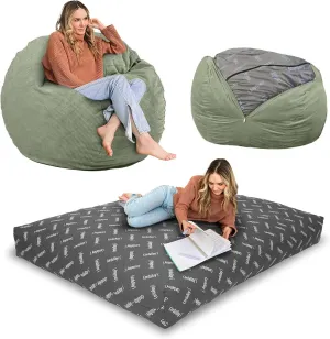CordaRoy's Chenille Bean Bag-Convertible Bean Bag Chair&Bed-Machine-Washable Chenille Fabric Cover-for Basement,Living Room,Game Room,Dorm & More - Full Size - Moss | Made in The USA