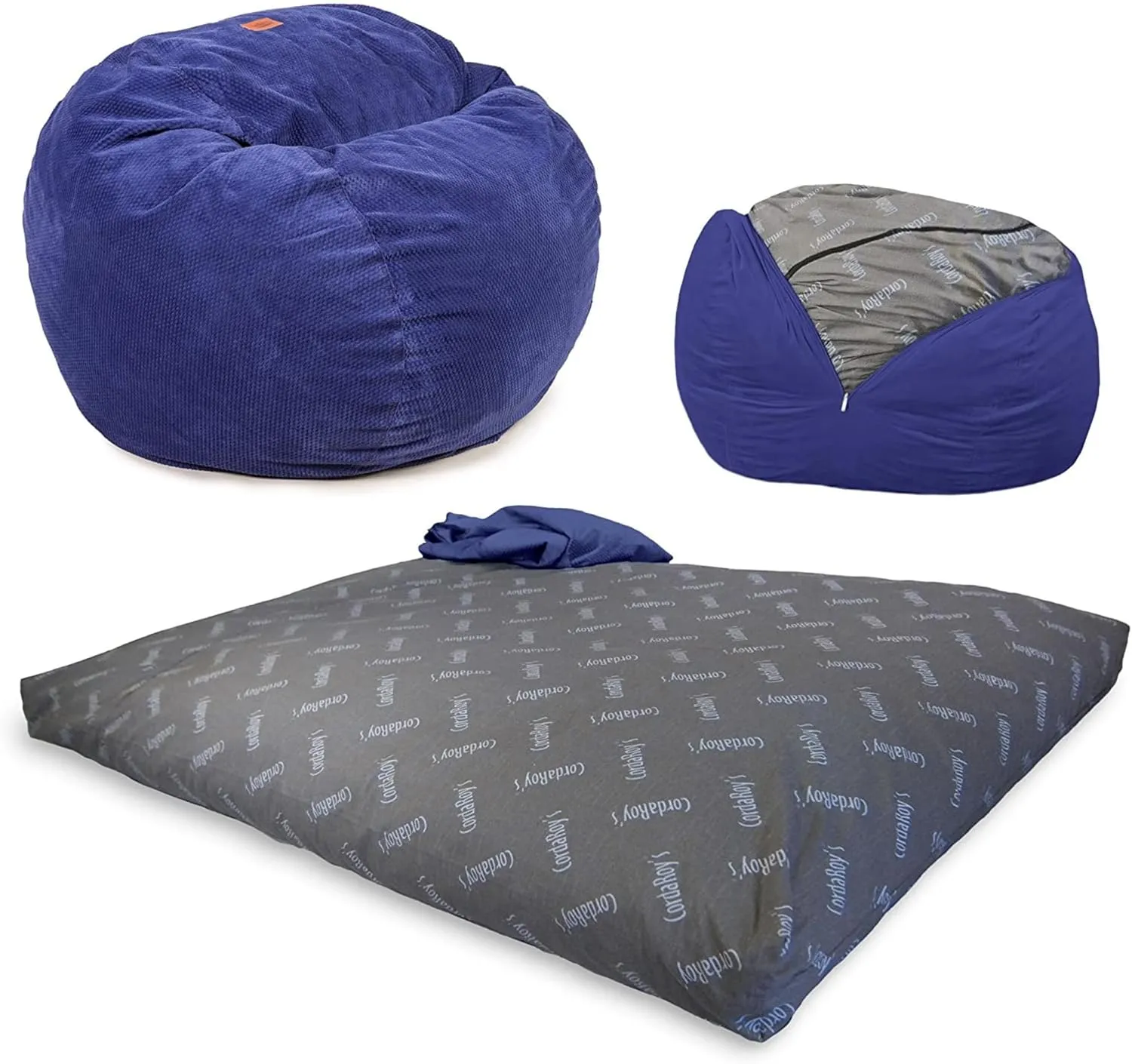 CordaRoy's Chenille Bean Bag-Convertible Bean Bag Chair&Bed-Machine-Washable Chenille Fabric Cover-for Basement,Living Room,Game Room,Dorm & More - Full Size - Navy | Made in The USA