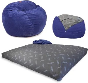 CordaRoy's Chenille Bean Bag-Convertible Bean Bag Chair&Bed-Machine-Washable Chenille Fabric Cover-for Basement,Living Room,Game Room,Dorm & More - Full Size - Navy | Made in The USA