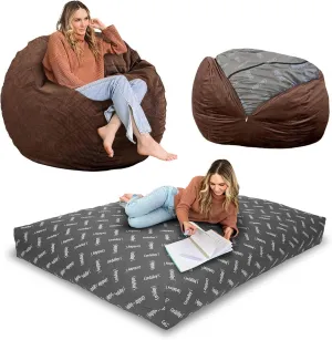 CordaRoy's Chenille Bean Bag-Convertible Bean Bag Chair&Bed-Machine-Washable Chenille Fabric Cover-for Basement,Living Room,Game Room,Dorm & More - Queen Size - Espresso | Made in The USA