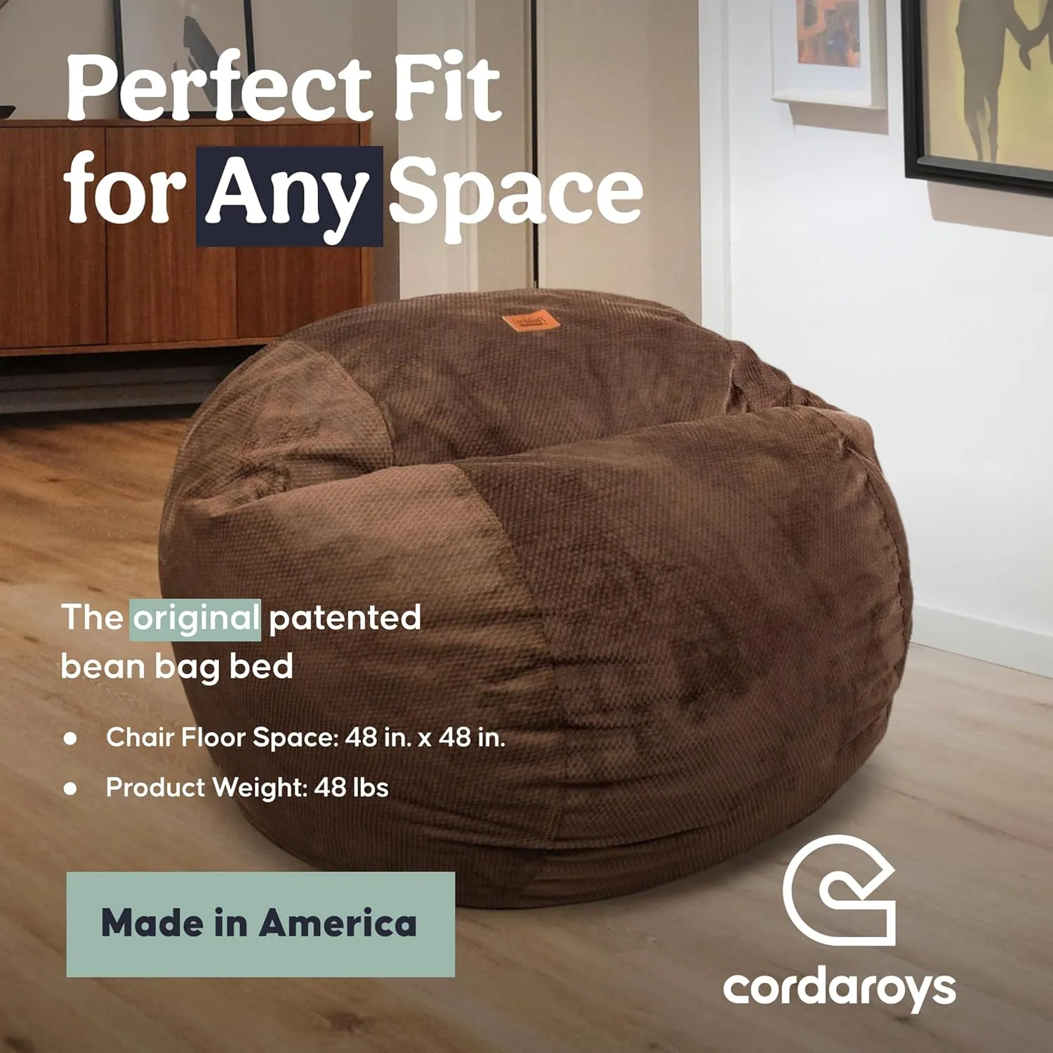 CordaRoy's Chenille Bean Bag-Convertible Bean Bag Chair&Bed-Machine-Washable Chenille Fabric Cover-for Basement,Living Room,Game Room,Dorm & More - Queen Size - Espresso | Made in The USA