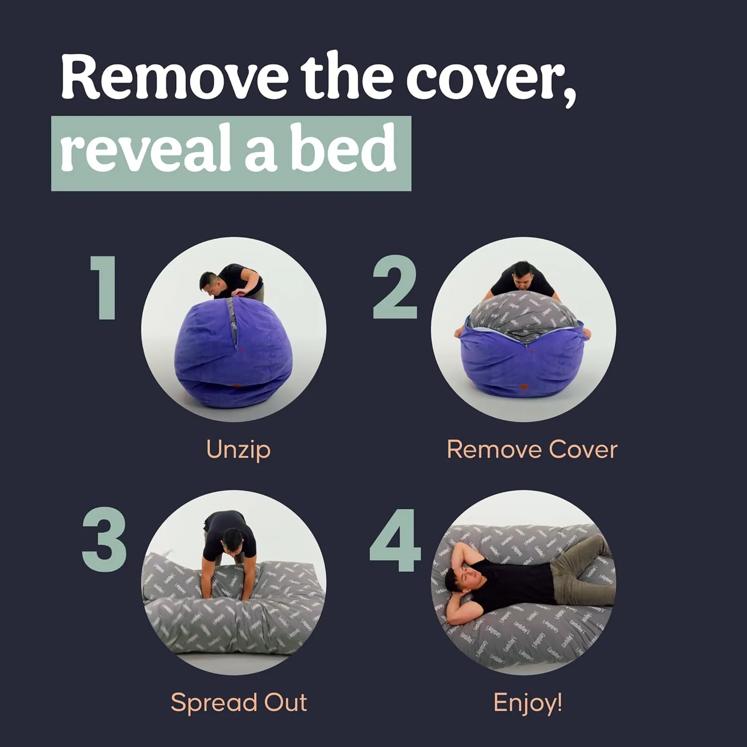 CordaRoy's Faux Fur Bean Bag-Convertible Bean Bag Chair & Bed-Machine-Washable Faux Fur Fabric Cover for Basement, Living Room, Game Room, Dorm & More - King Size - Black | Made in The USA