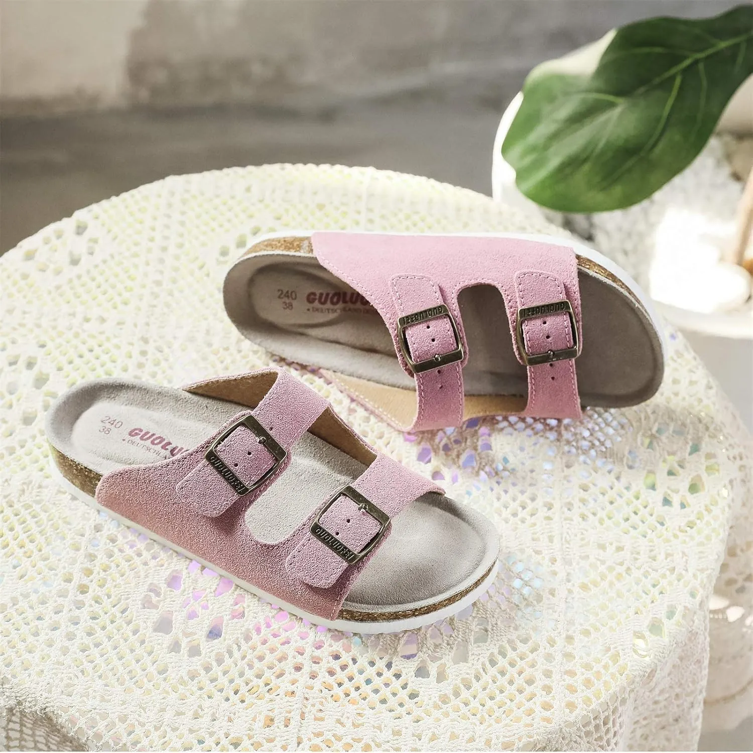 Cork Sandals Women With Arch Support, Comfortable Summer Beach Sandals For Women/Girls/Ladies,Leather Slide Shoes For Women