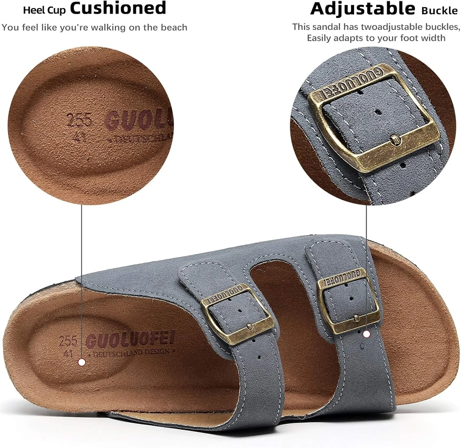 Cork Sandals Women With Arch Support, Comfortable Summer Beach Sandals For Women/Girls/Ladies,Leather Slide Shoes For Women