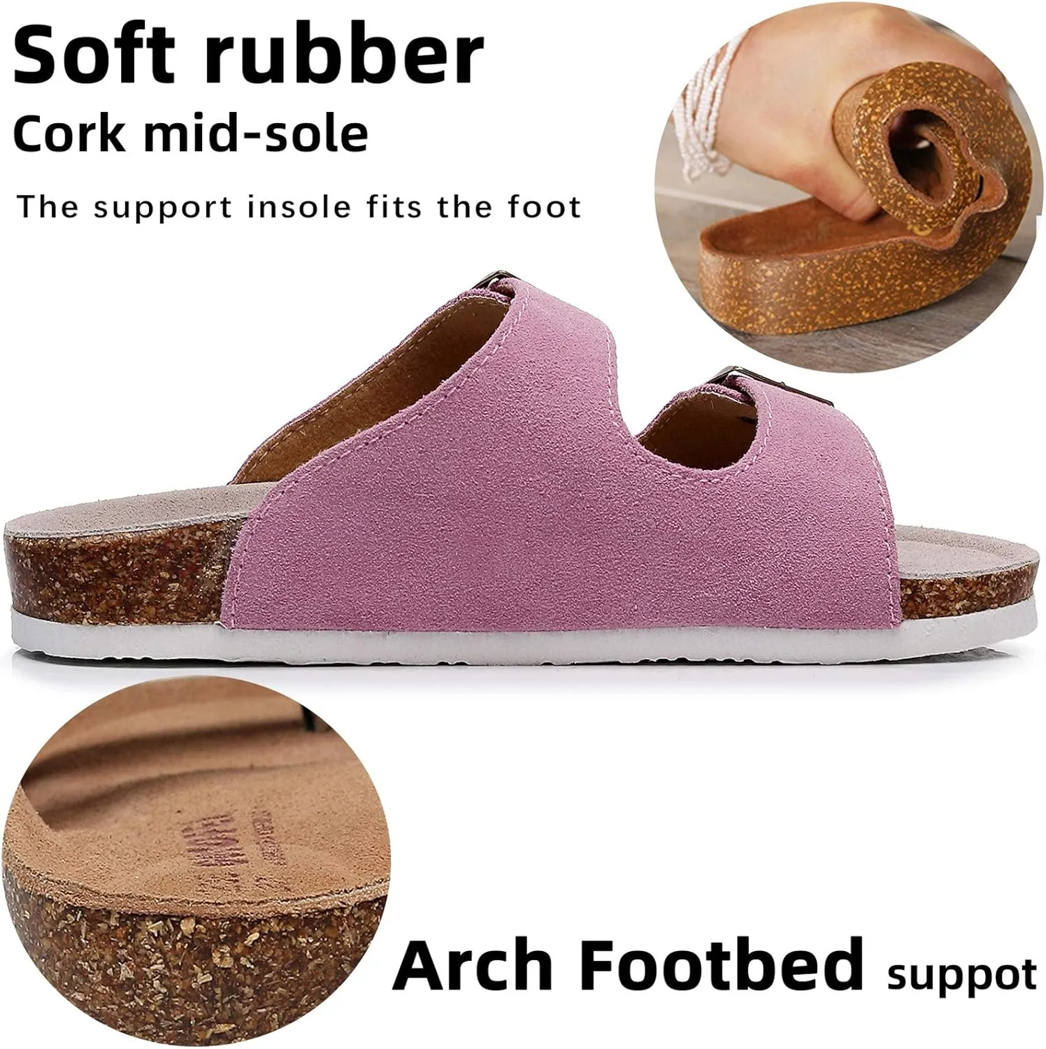 Cork Sandals Women With Arch Support, Comfortable Summer Beach Sandals For Women/Girls/Ladies,Leather Slide Shoes For Women
