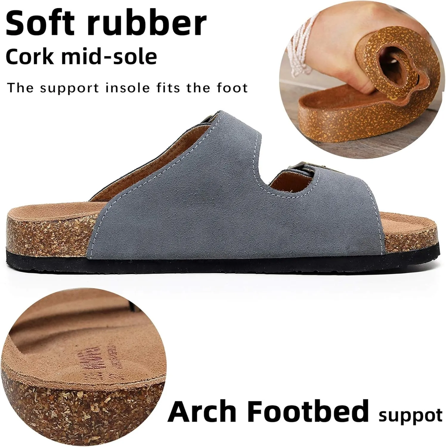Cork Sandals Women With Arch Support, Comfortable Summer Beach Sandals For Women/Girls/Ladies,Leather Slide Shoes For Women