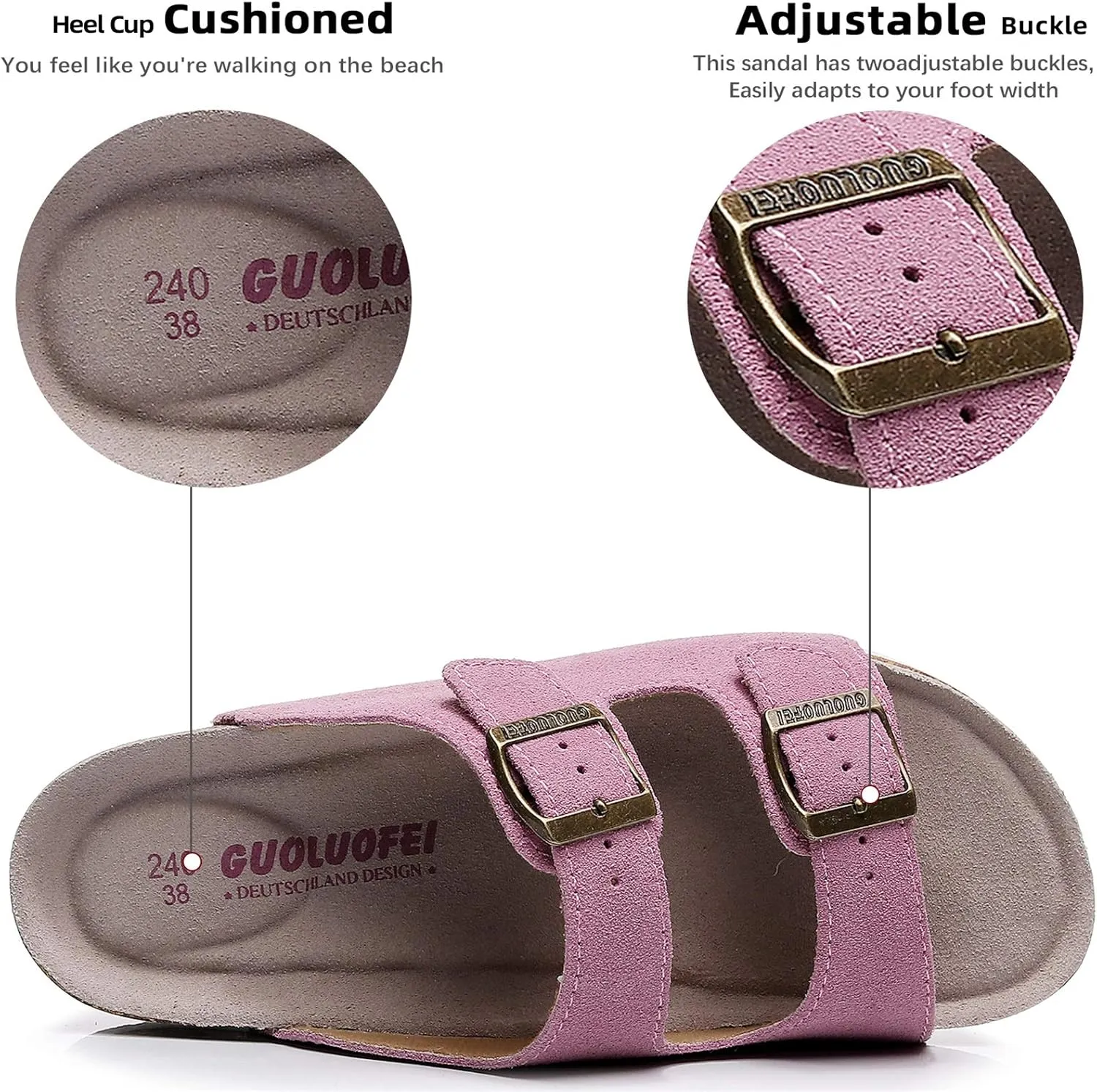 Cork Sandals Women With Arch Support, Comfortable Summer Beach Sandals For Women/Girls/Ladies,Leather Slide Shoes For Women