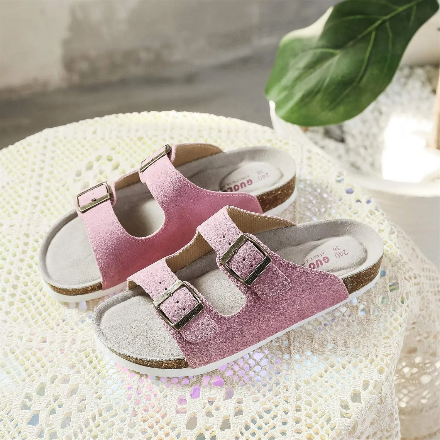 Cork Sandals Women With Arch Support, Comfortable Summer Beach Sandals For Women/Girls/Ladies,Leather Slide Shoes For Women