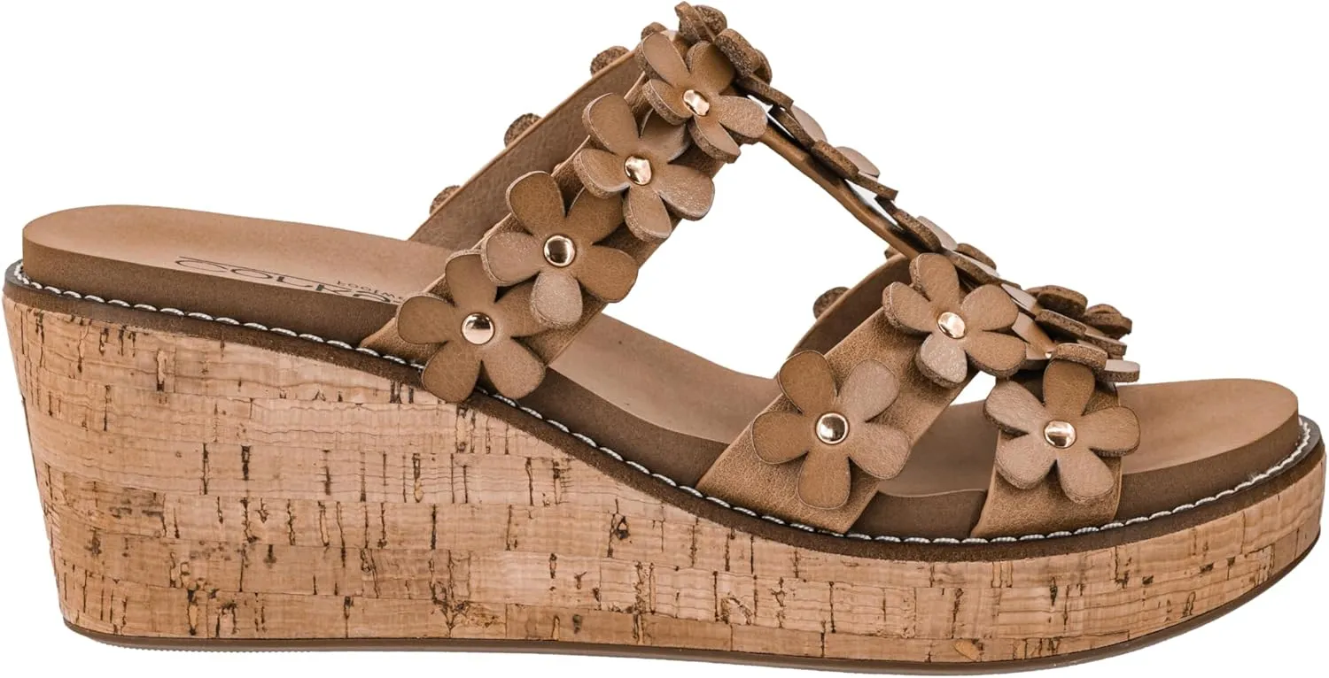 Corkys Footwear Mic Drop 2.5-inch Strappy Wedge Sandals - Floral Strap Details & Comfortable EVA Insoles
