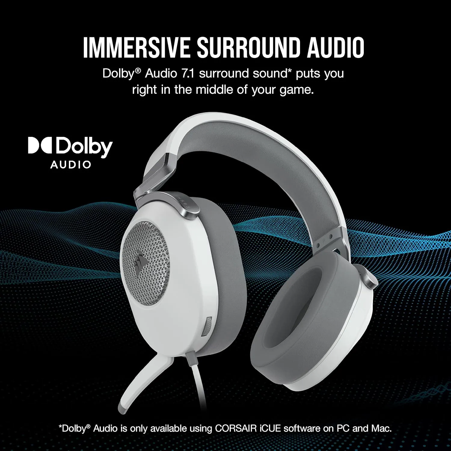 CORSAIR HS65 SURROUND Multiplatform Wired Gaming Headset – Dolby Atmos – SonarWorks SoundID – iCUE Compatible – PC, Mac, PS5, PS4, Xbox, Nintendo Switch, Mobile – White