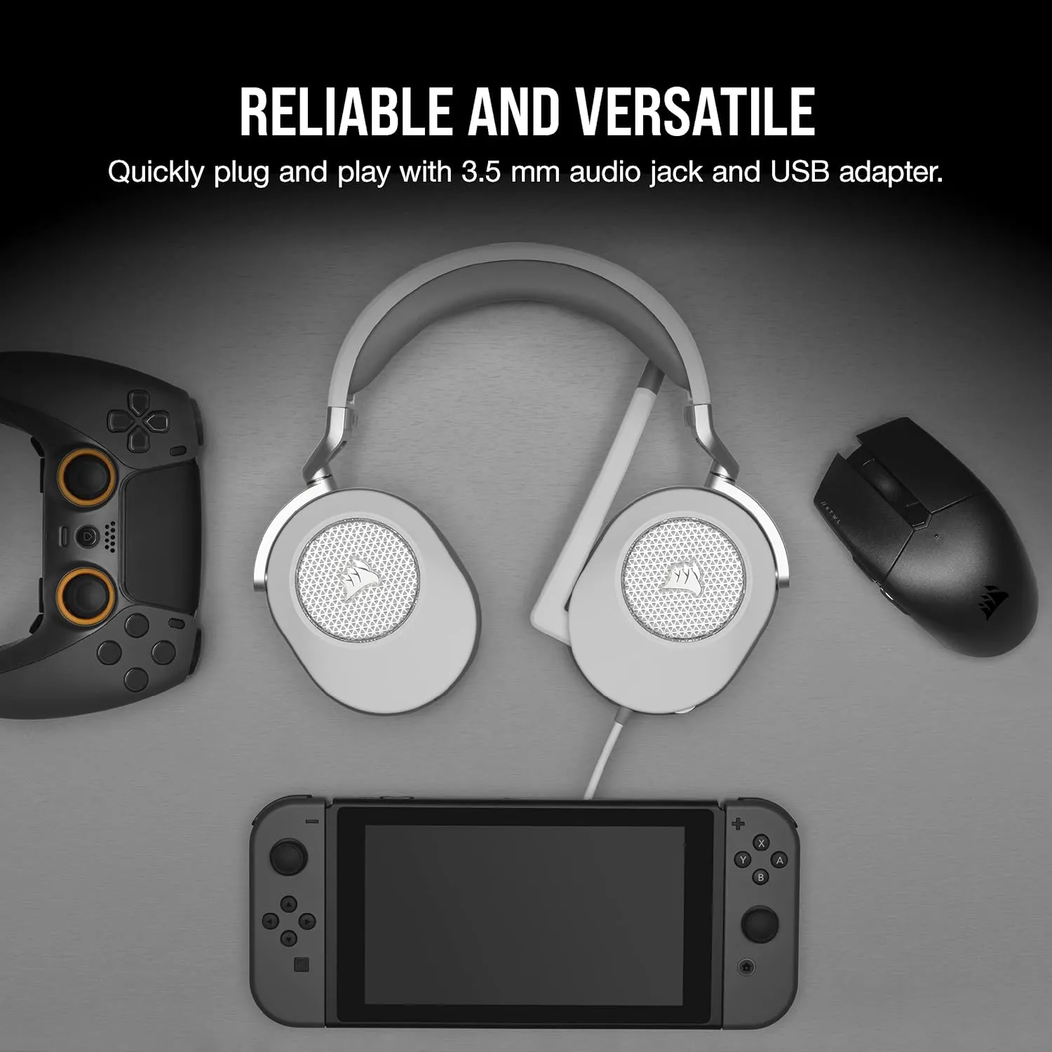 CORSAIR HS65 SURROUND Multiplatform Wired Gaming Headset – Dolby Atmos – SonarWorks SoundID – iCUE Compatible – PC, Mac, PS5, PS4, Xbox, Nintendo Switch, Mobile – White