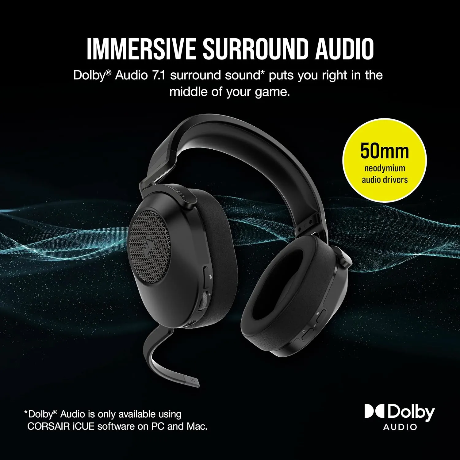 Corsair HS65 Wireless Multiplatform Gaming Headset with Bluetooth - Dolby Audio 7.1 - Omni-Directional Microphone - iCUE Compatible - PC, Mac, PS5, PS4, Mobile - Carbon