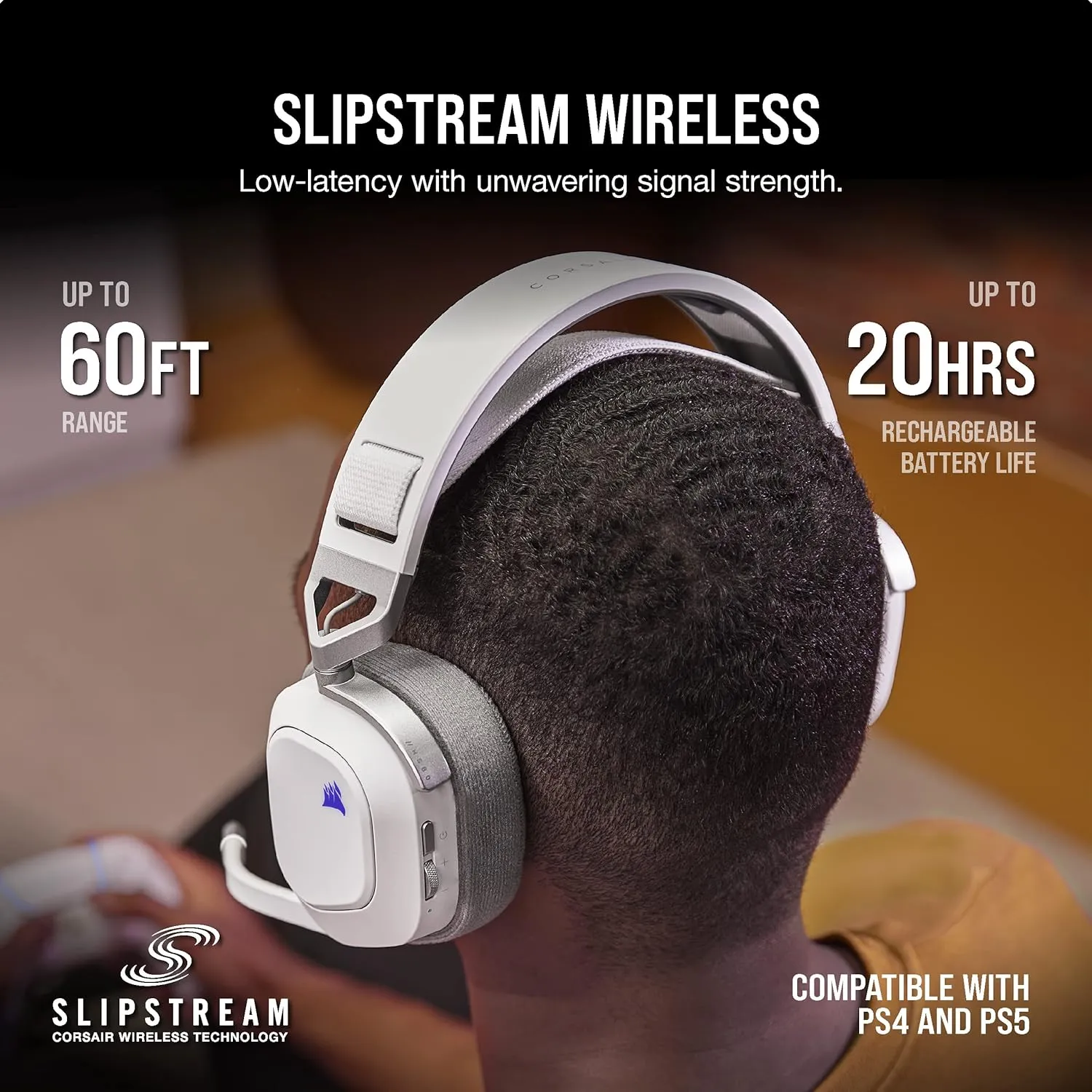 CORSAIR HS80 RGB WIRELESS Multiplatform Gaming Headset - Dolby Atmos - Lightweight Comfort Design - Broadcast Quality Microphone - iCUE Compatible - PC, Mac, PS5, PS4 - White