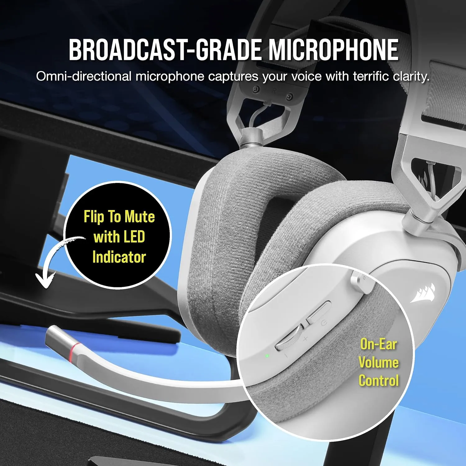 CORSAIR HS80 RGB WIRELESS Multiplatform Gaming Headset - Dolby Atmos - Lightweight Comfort Design - Broadcast Quality Microphone - iCUE Compatible - PC, Mac, PS5, PS4 - White