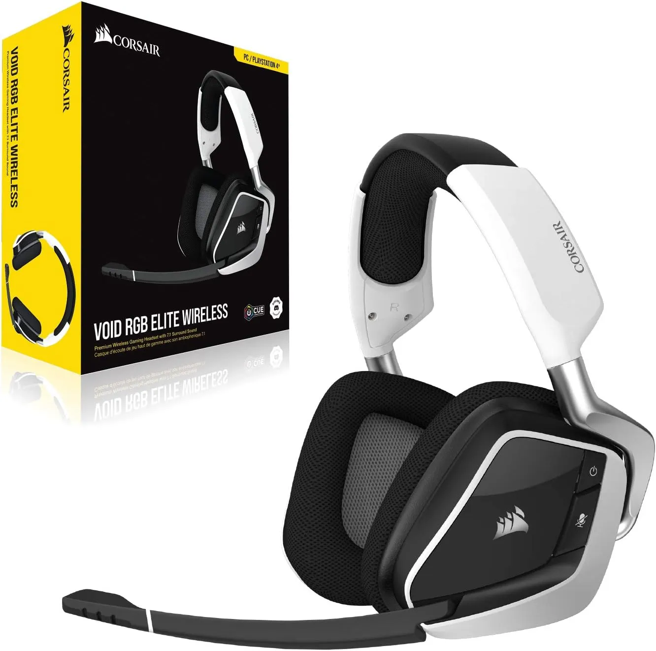 Corsair VOID RGB ELITE Wireless Gaming Headset - 7.1 Surround Sound - Discord Certified - iCUE Compatible - PC, Mac, PS5, PS4 - White