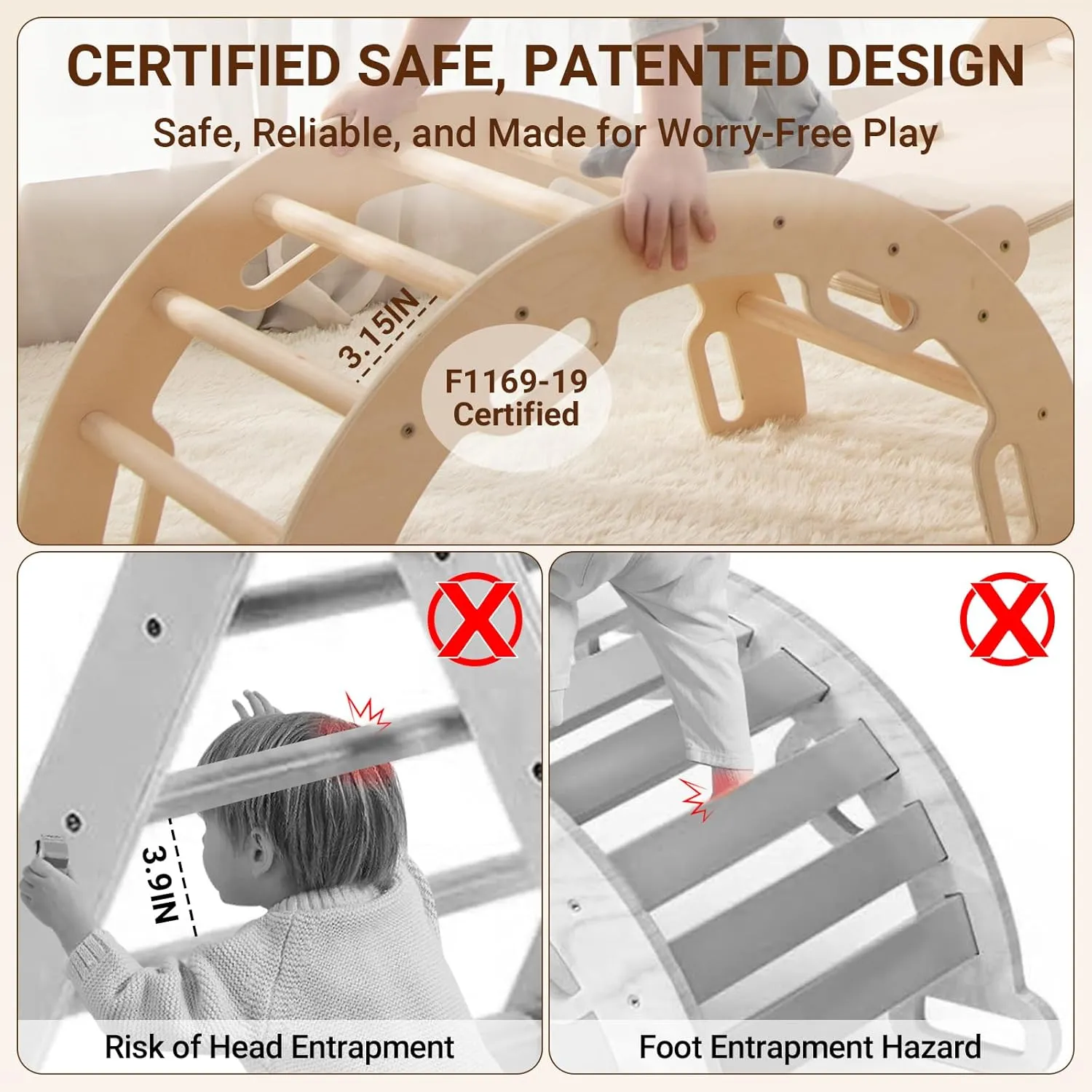 COSYLAND Pikler Triangle Set - 8 in 1 Large Montessori Climbing Toys for Indoor - Wooden Foldable Jungle Gym for Toddler & Baby, CPC/SOR/CE Certified Enjoys Unique Patented Design, Natural