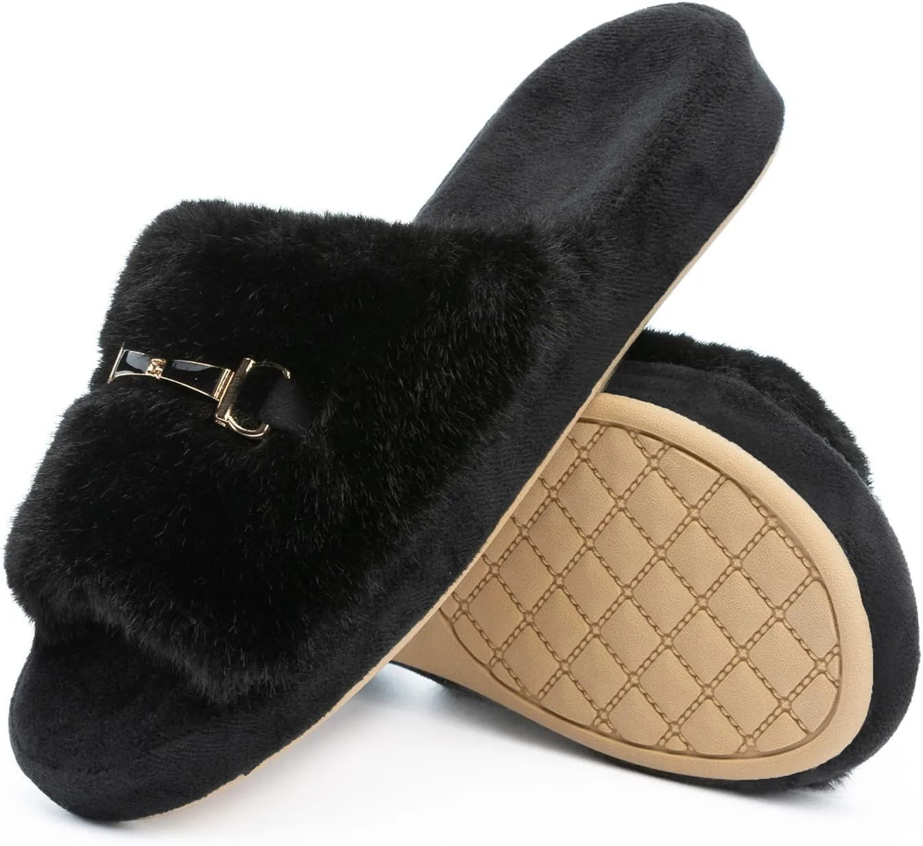 Cozy House Slippers for Women Indoor Outdoor with Memory Foam Open Toe Fuzzy Womens Slide Slippers Sandals Arch Support House Shoes