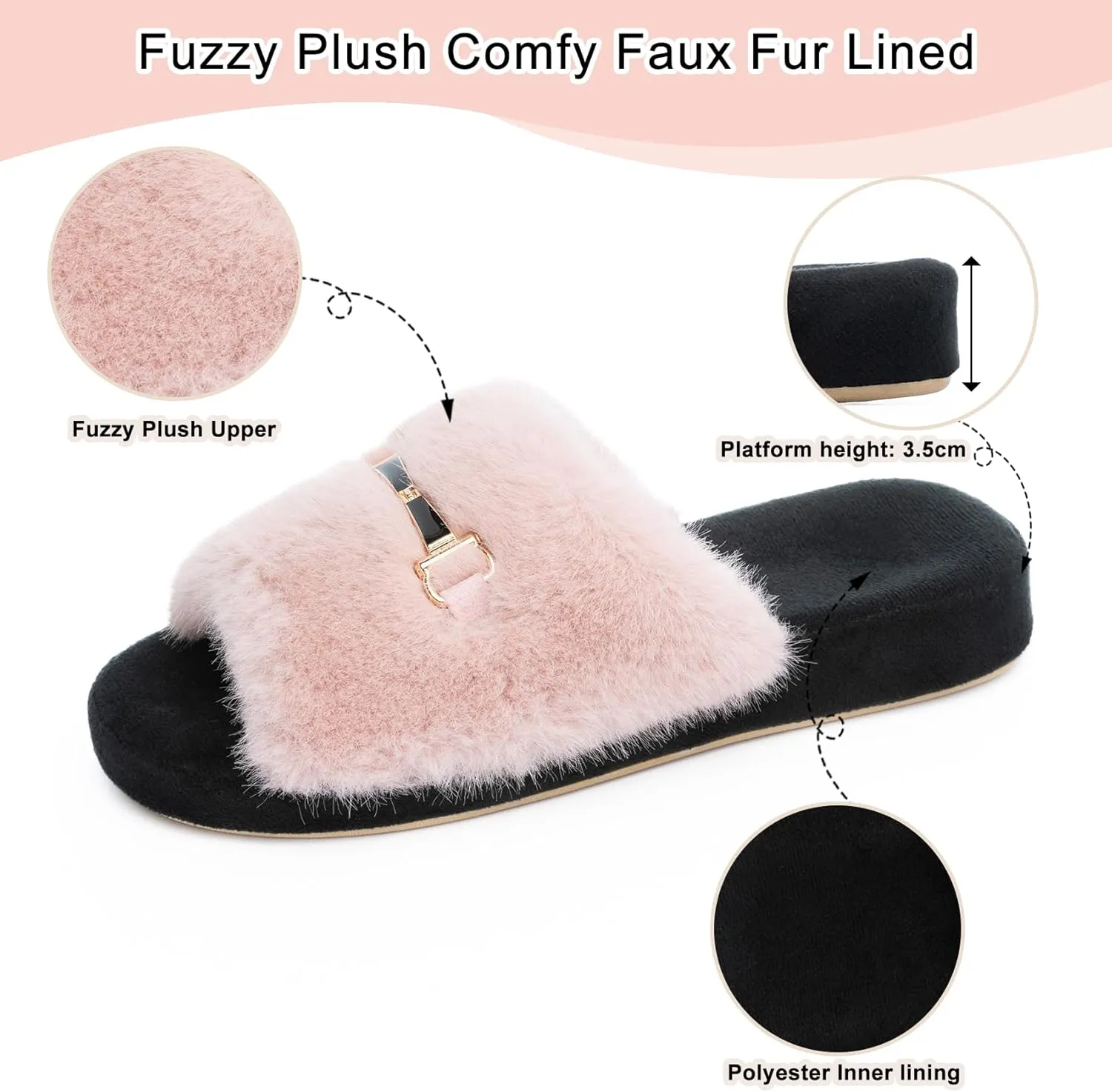 Cozy House Slippers for Women Indoor Outdoor with Memory Foam Open Toe Fuzzy Womens Slide Slippers Sandals Arch Support House Shoes