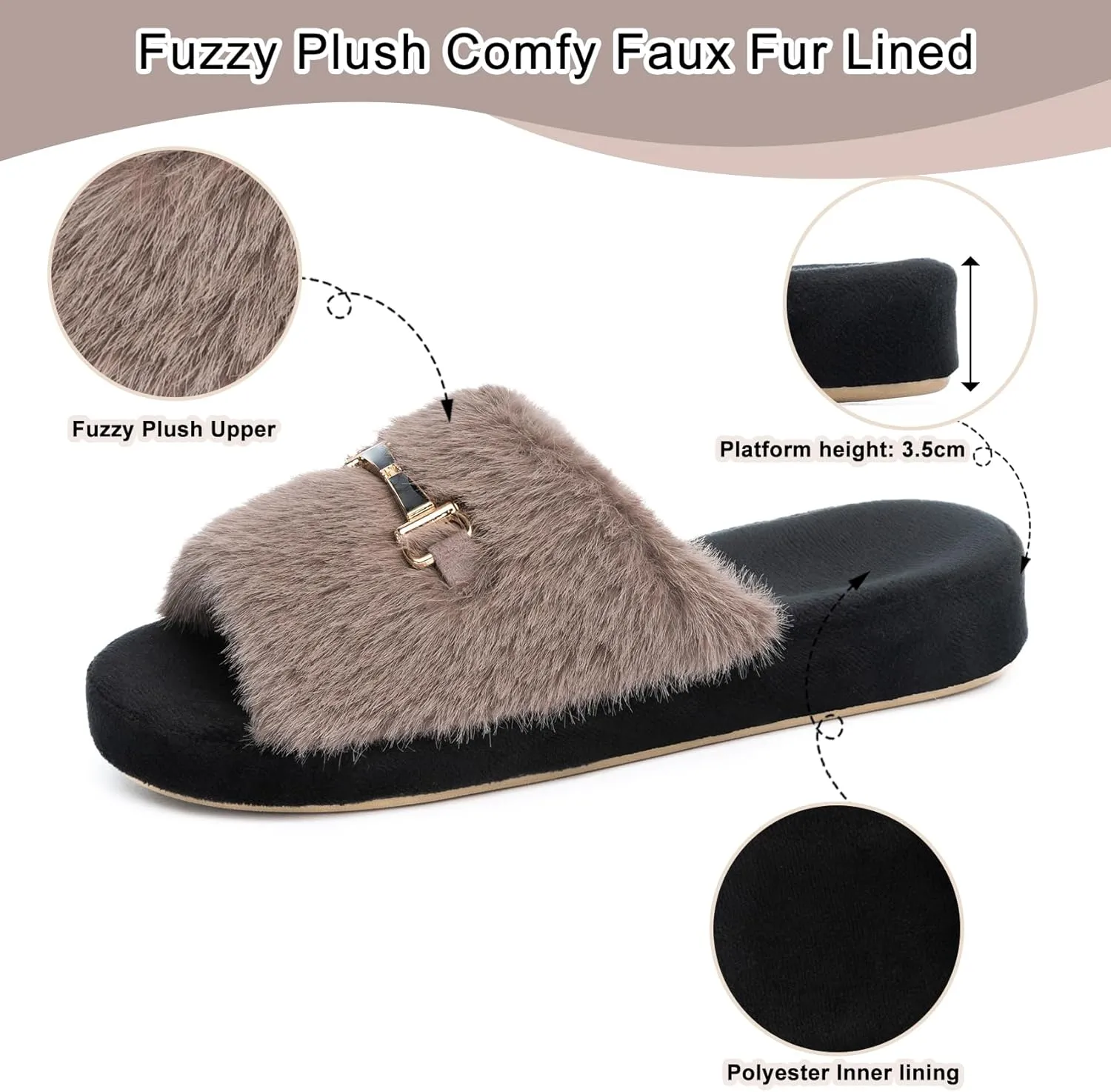Cozy House Slippers for Women Indoor Outdoor with Memory Foam Open Toe Fuzzy Womens Slide Slippers Sandals Arch Support House Shoes