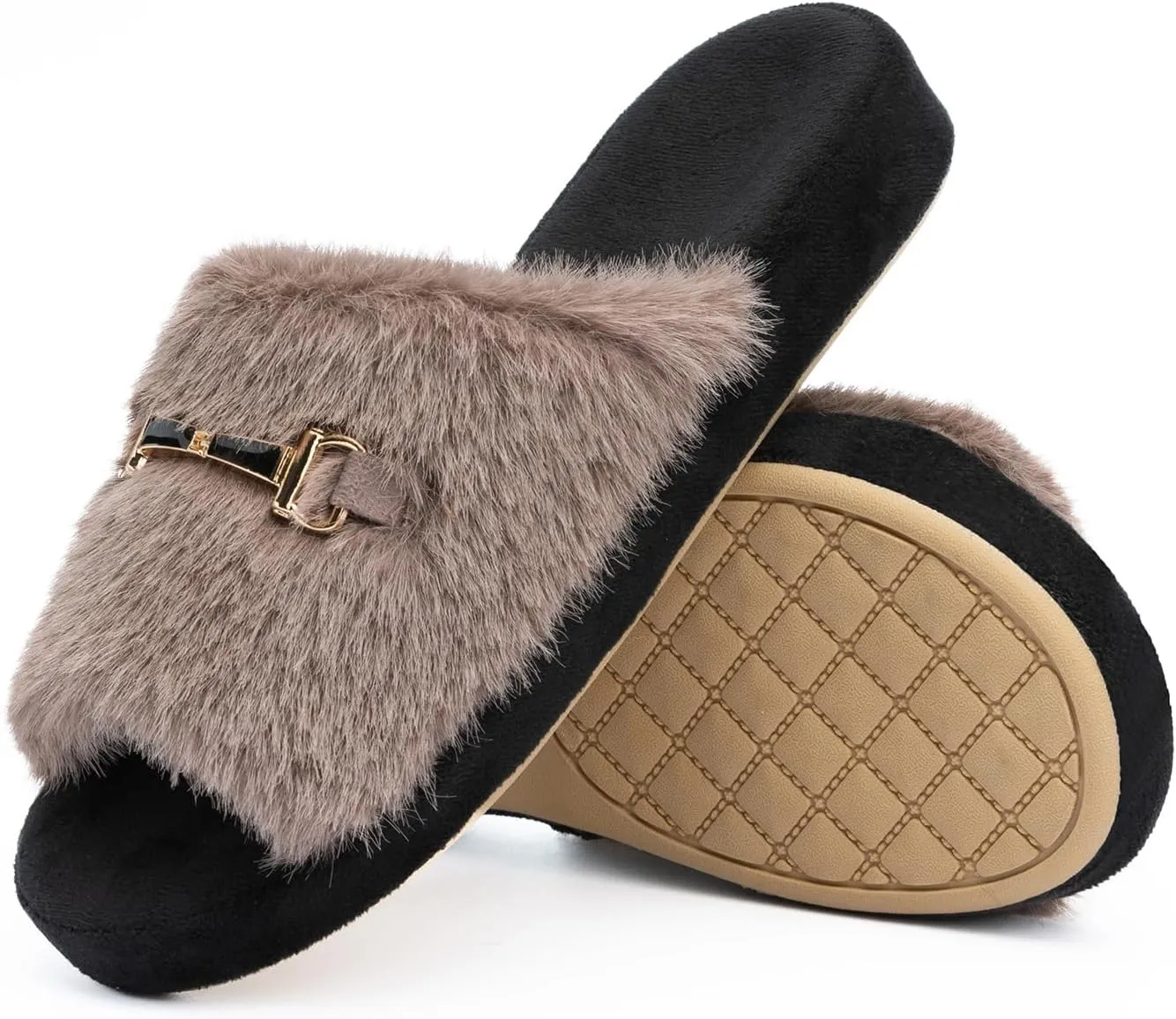 Cozy House Slippers for Women Indoor Outdoor with Memory Foam Open Toe Fuzzy Womens Slide Slippers Sandals Arch Support House Shoes