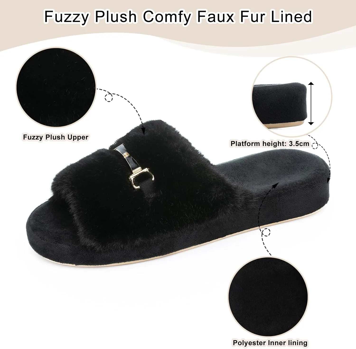 Cozy House Slippers for Women Indoor Outdoor with Memory Foam Open Toe Fuzzy Womens Slide Slippers Sandals Arch Support House Shoes