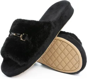 Cozy House Slippers for Women Indoor Outdoor with Memory Foam Open Toe Fuzzy Womens Slide Slippers Sandals Arch Support House Shoes