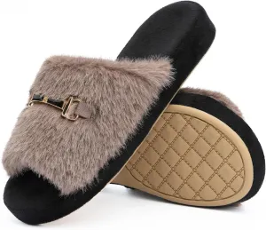 Cozy House Slippers for Women Indoor Outdoor with Memory Foam Open Toe Fuzzy Womens Slide Slippers Sandals Arch Support House Shoes