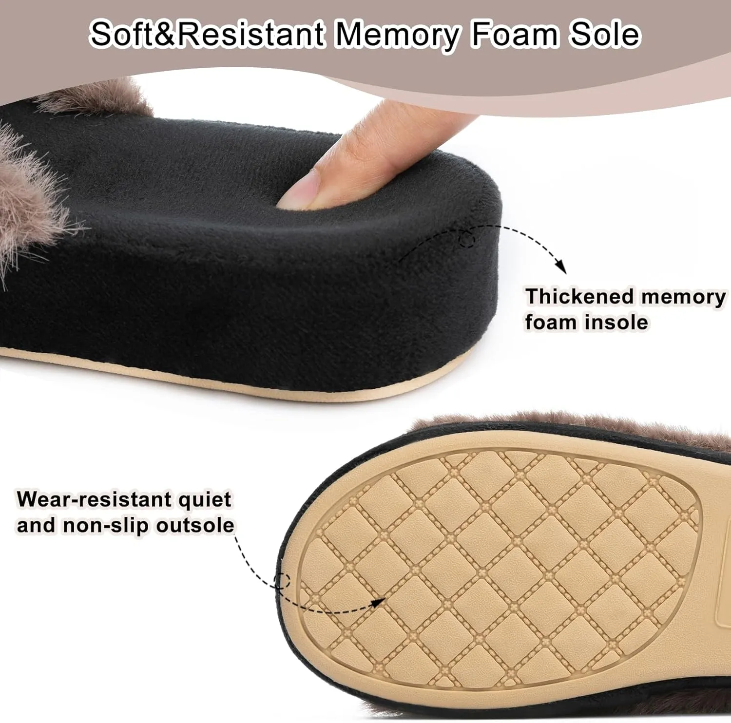 Cozy House Slippers for Women Indoor Outdoor with Memory Foam Open Toe Fuzzy Womens Slide Slippers Sandals Arch Support House Shoes