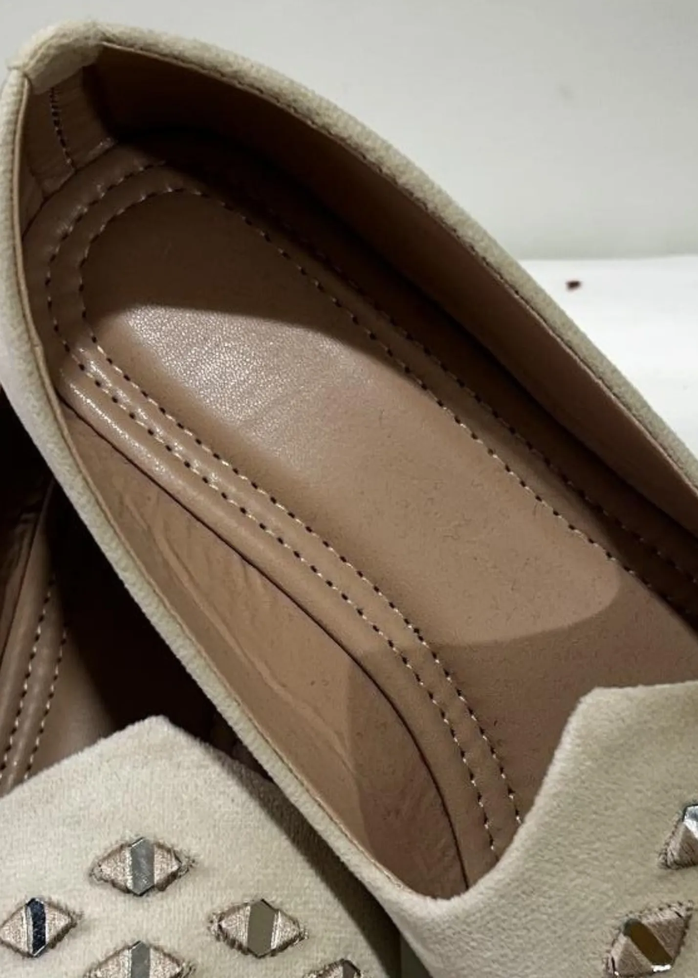 CREAM SUEDE MIRRORWORK SHOES FOR MEN