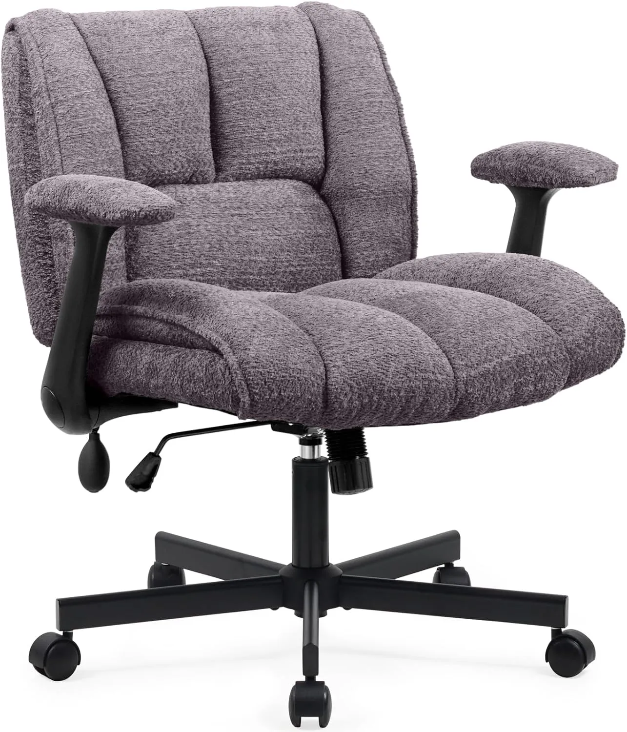 Criss Cross Legged Office Chair with Flip-Up Arms and Wheels, Wide Seat Desk Chair with Built-in Dynamic Airbag Lumbar Support, Modern Cross-Leg Chair for Home Office, Apartment, Vanity, Grey