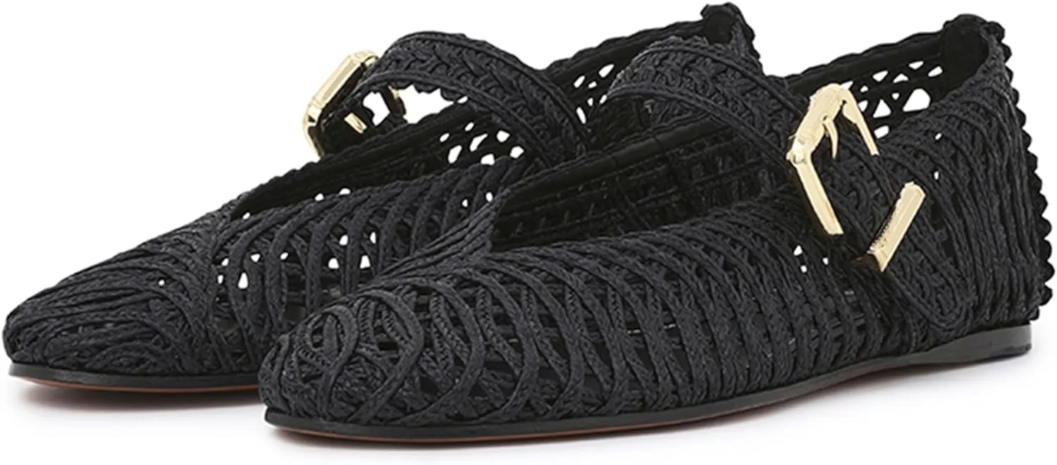 Crochet Shoes for Women Comfortable Ballet Flats with Breathable Embroidery Thread Round Toe Pull-On Design Fashionable Footwear