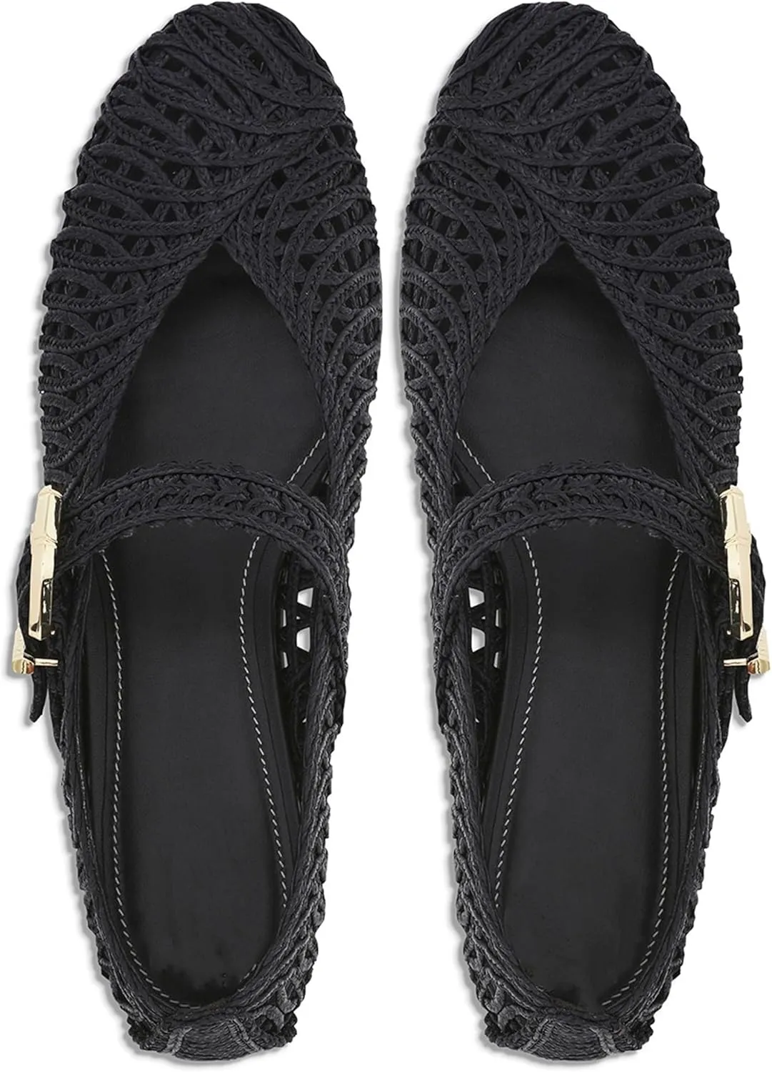 Crochet Shoes for Women Comfortable Ballet Flats with Breathable Embroidery Thread Round Toe Pull-On Design Fashionable Footwear