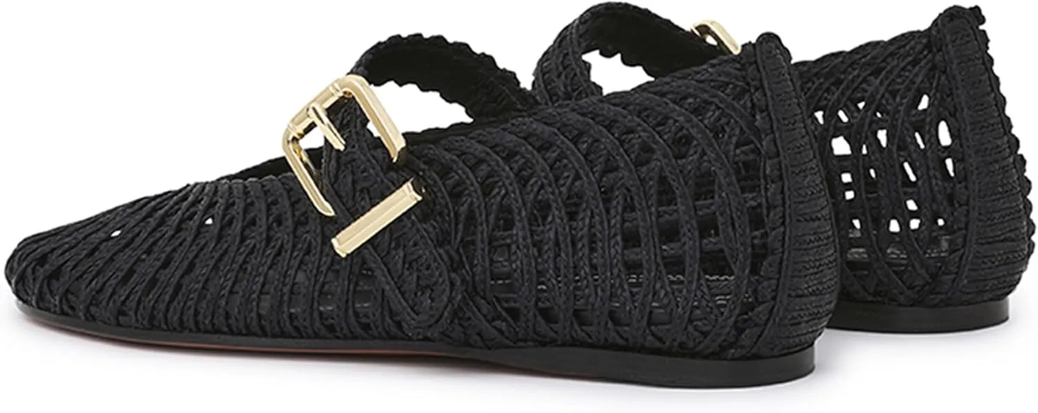 Crochet Shoes for Women Comfortable Ballet Flats with Breathable Embroidery Thread Round Toe Pull-On Design Fashionable Footwear