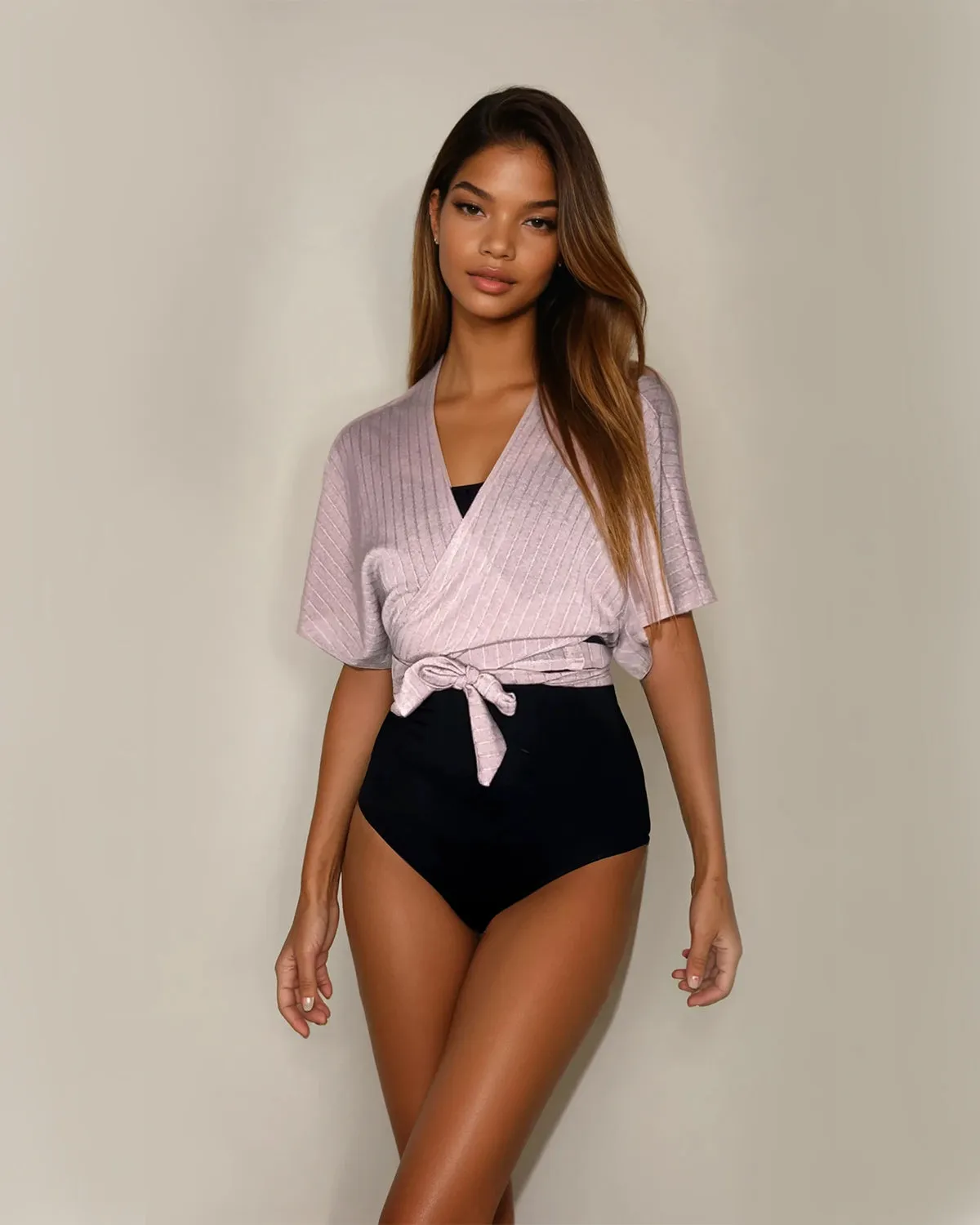 Cropped Sweater Knit Wrap Top Ballet Warm Up - Mauve