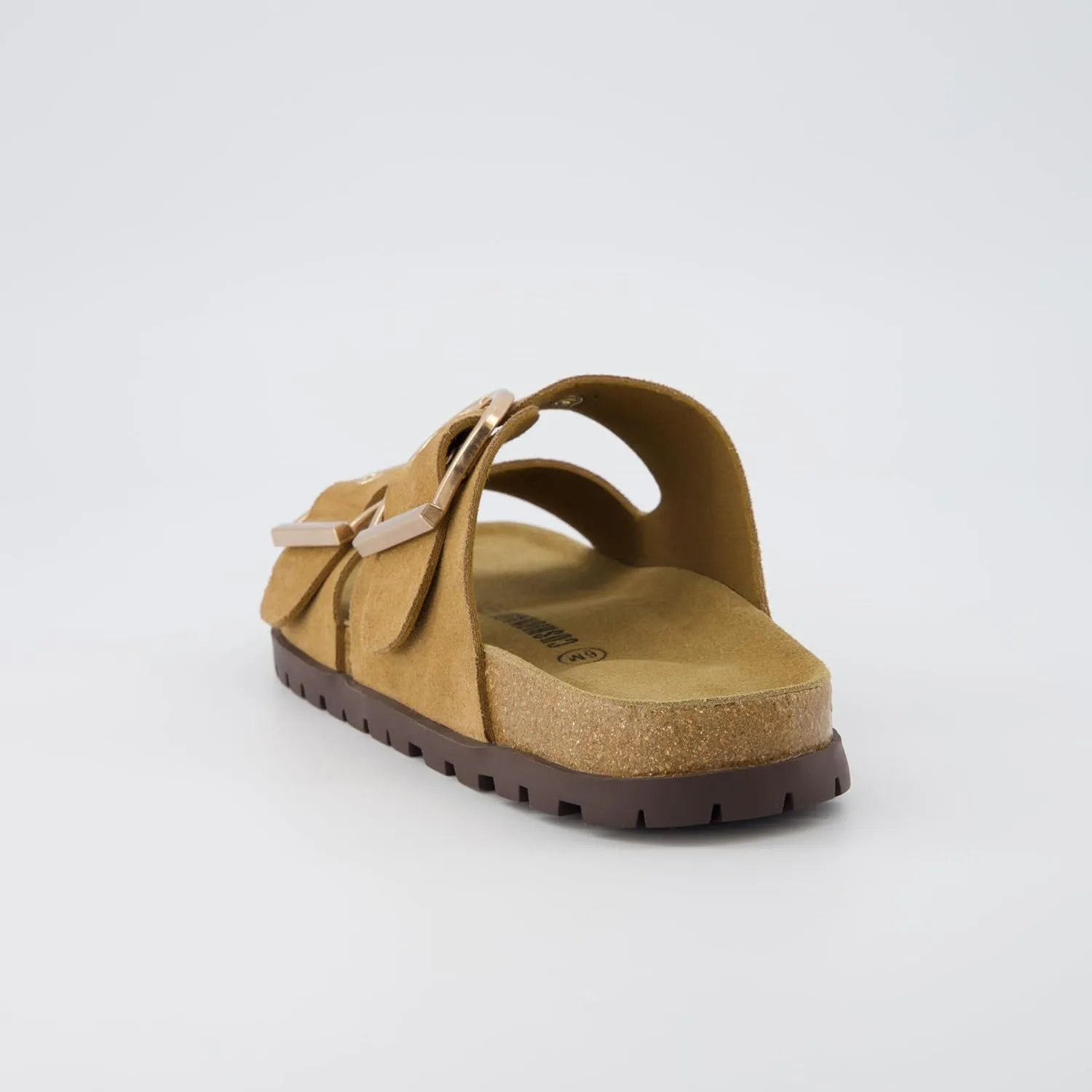 CUSHIONAIRE Brook Women’s Suede Double-Buckle Cork Footbed Slide Sandals with Memory Foam Comfort