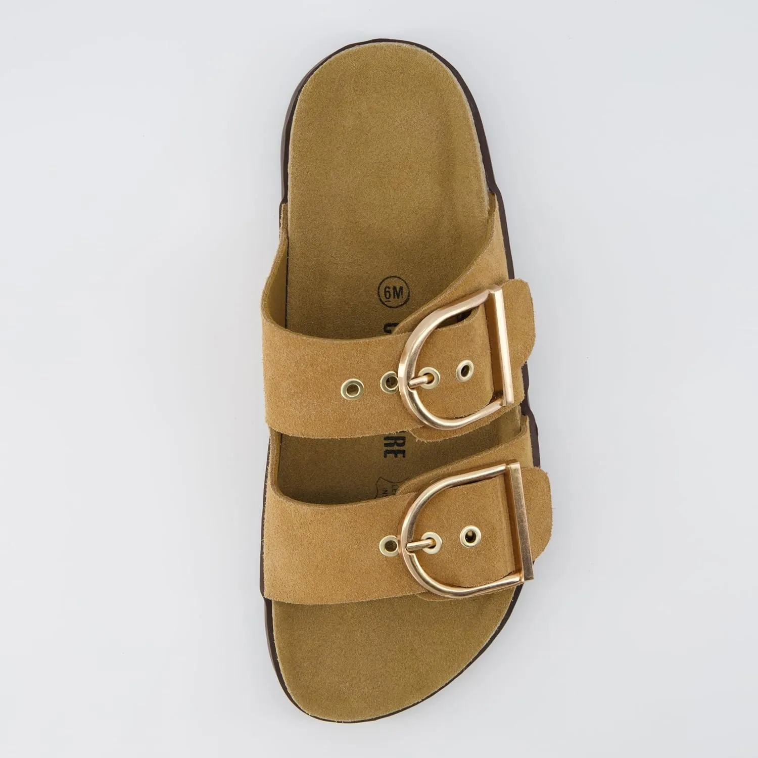 CUSHIONAIRE Brook Women’s Suede Double-Buckle Cork Footbed Slide Sandals with Memory Foam Comfort