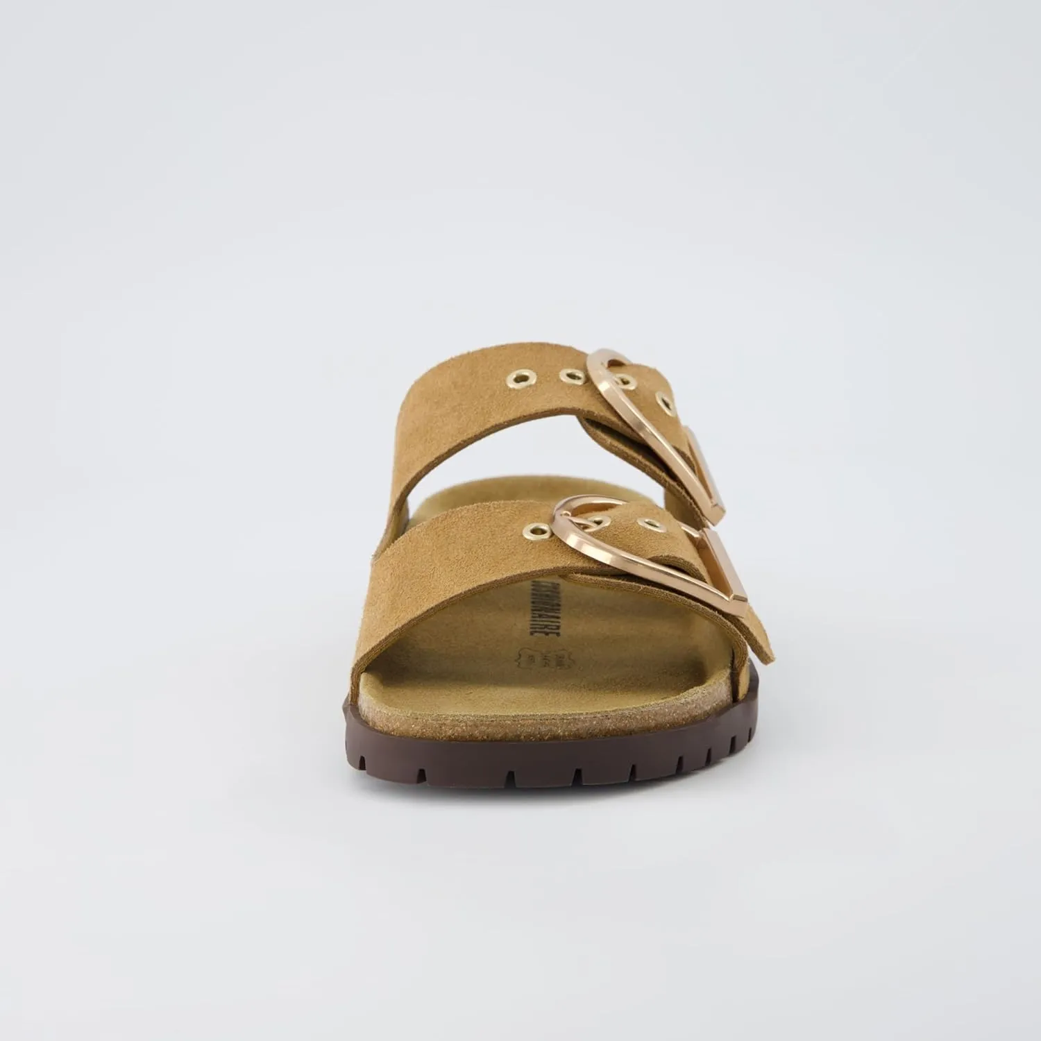 CUSHIONAIRE Brook Women’s Suede Double-Buckle Cork Footbed Slide Sandals with Memory Foam Comfort