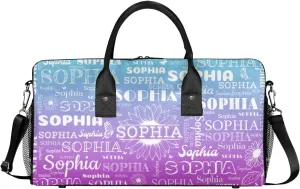 Custom Name Sport Duffel Bag, Sunflower Personalized Gym Bag for Women, Custom Travel Tote Bags for Dance Cheer, Overnight Weekender Bags, Blue Purple Gradient Bag