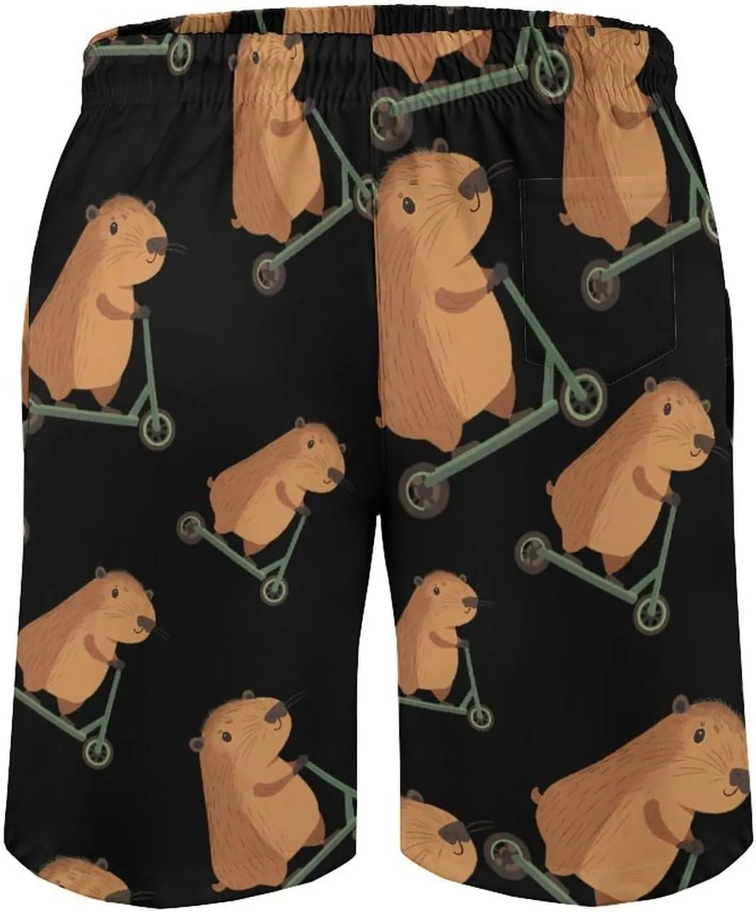Cute Capybara Riding Scooter Beach Shorts for Men Swim Trunks Quick Dry Bathing Suit Drawstring Hawaiian Short